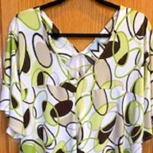 Women Marc Bouwer Tunic Top/Mini Dress Geometric Print Raglan Sleeve Pullover L